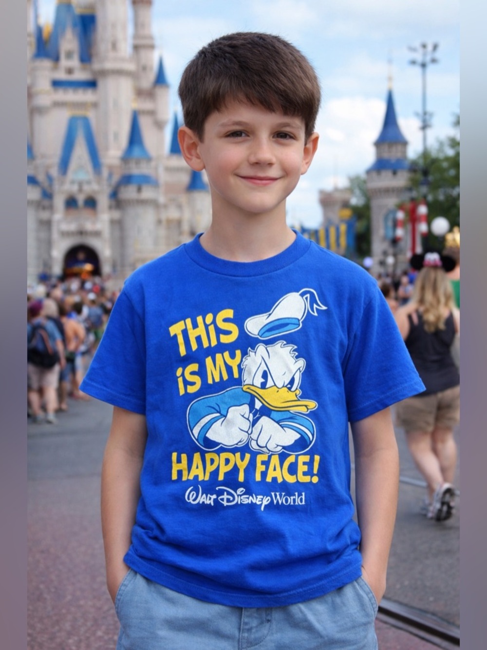 KIDS Walt Disney’s Donald Duck 'This Is My Happy Face' Blue Cotton T‑Shirt - L
